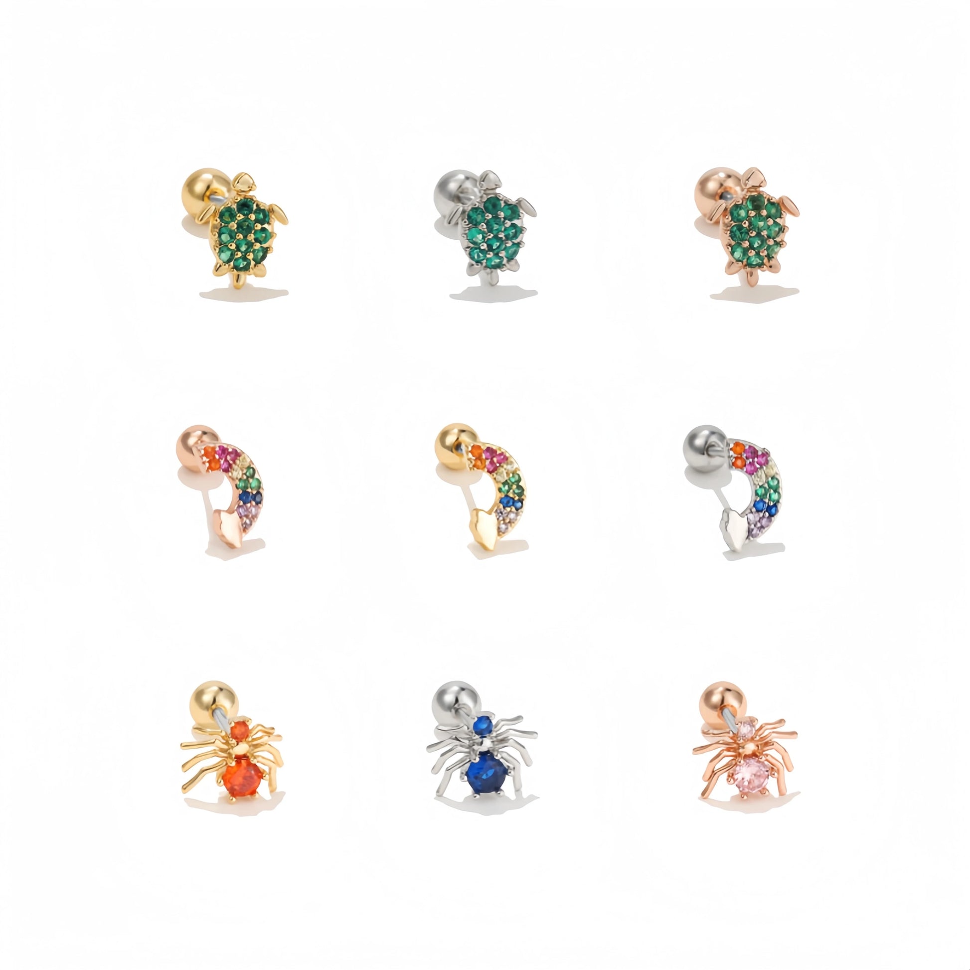 New Design Animal Ear Bone Stud  Micro-Inset Gold Plated Zircon Screw Piercing Jewelry  Ball Women Fancy Stud Earring Blanks