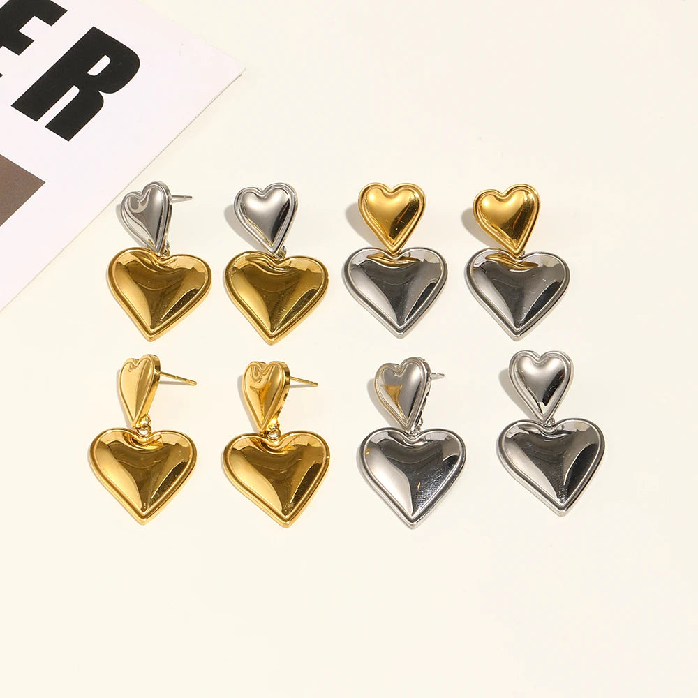 Heart Stud Earrings 18K Gold Plated Stainless Steel Glossy Tarnish Free Wedding Gift Jewelry