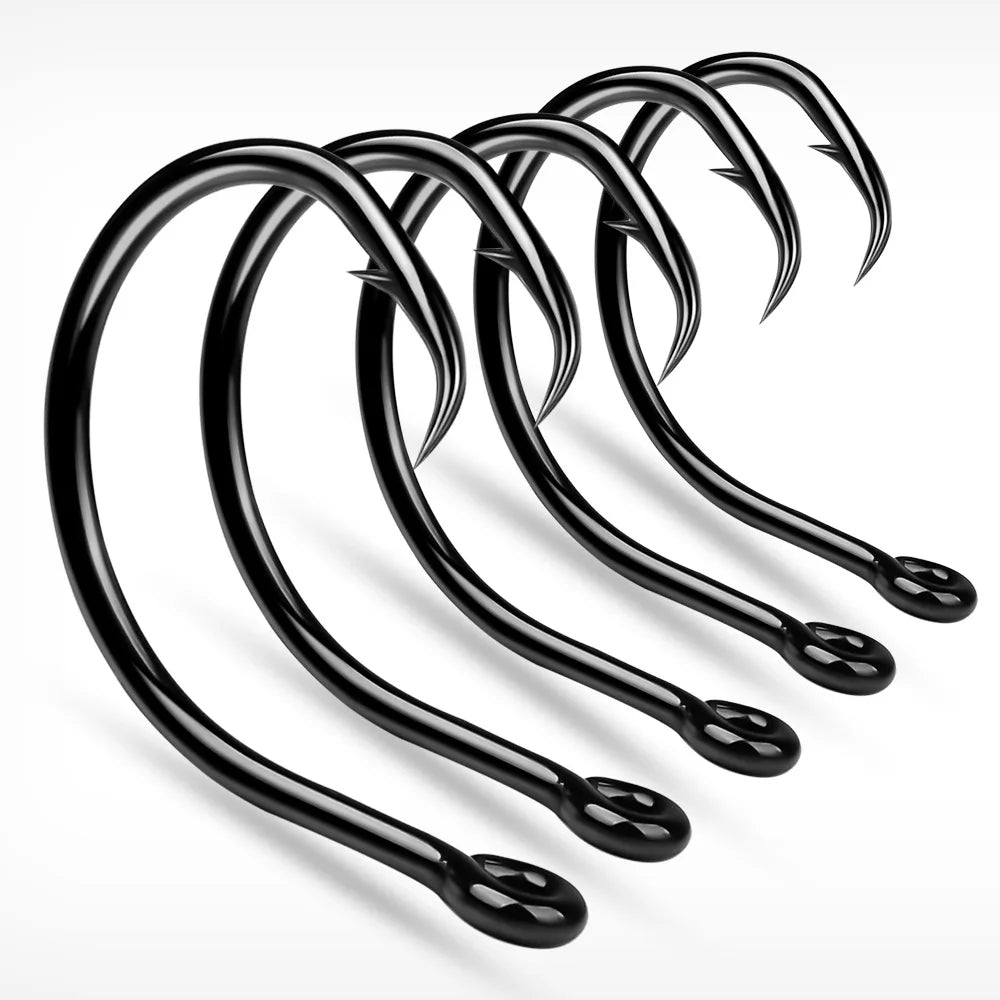 Sea Fishing Hook Offset Inline Circle Fishing Hooks Nickel Multi Sizes Strong Carbon Steel Saltwater Factory Wholesale Black