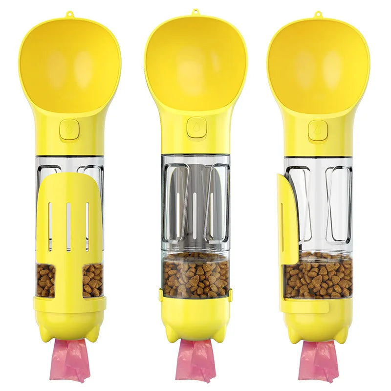 Wholesale Pet Bowl with Drinking Food Storage Poop Bag Shovel 4 Function in One Outdoor Pet Bottle