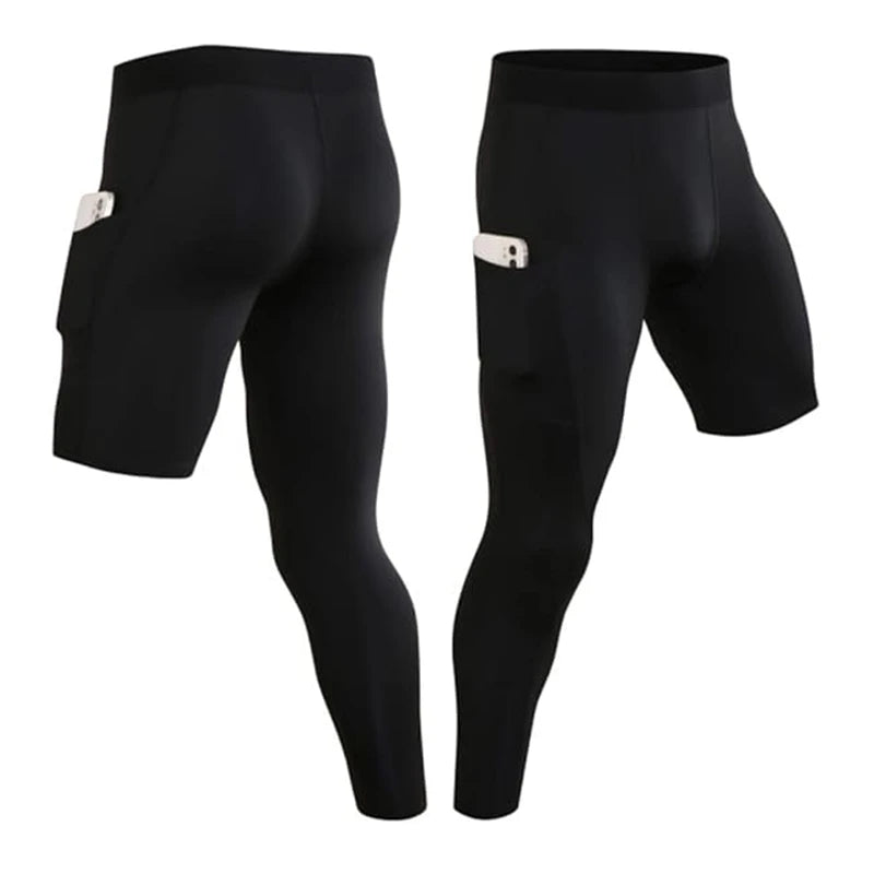 Men's SIngle Leg Athletic Base Layer Compression Pants with Pockets One Leg Basketball Leg Solid Pants for Adults