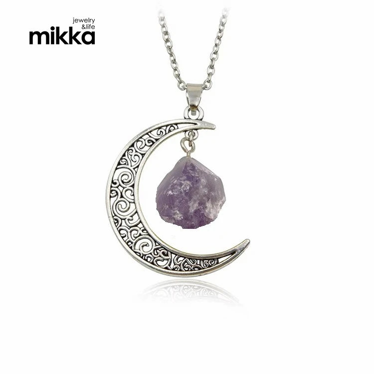 Hot Selling New Fashion Antique Gold Plated Moon Chain Pendant Necklace Natural Stone Pendant Necklace for Women