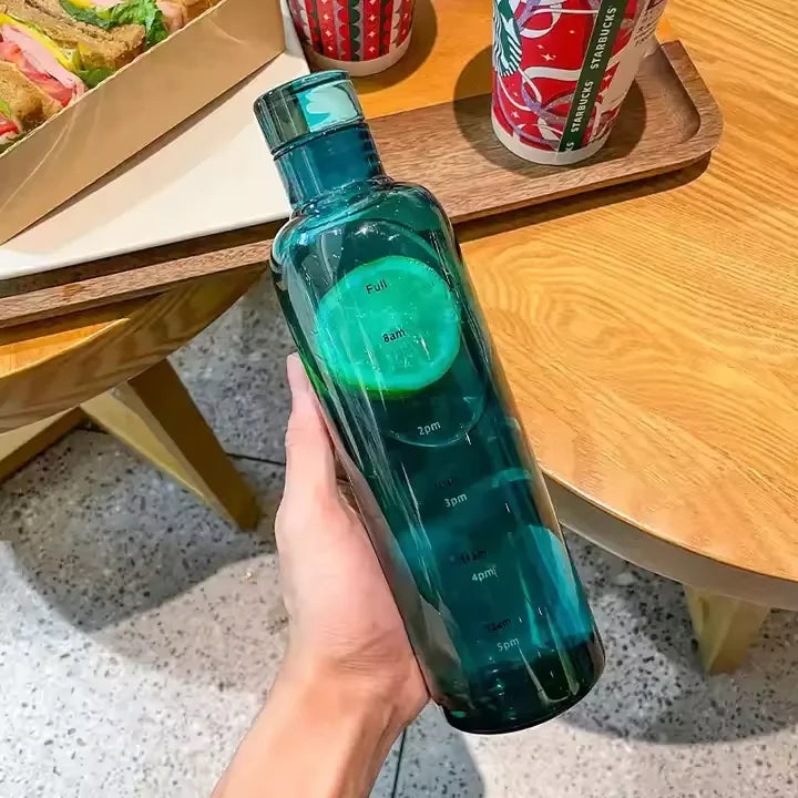 Wholesale Custom Logo 500ml Reusable Drink Fancy Crystal Clear Time Marker Transparent Glass Water Bottle