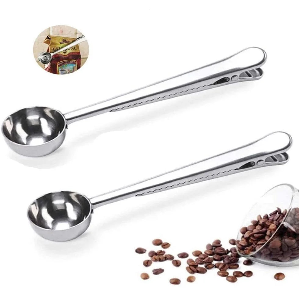 Eco-Friendly Stainless Steel 15ml Measuring Spoons Coffee and Tea Scoop with Seal Bag Clip Metal Spoons