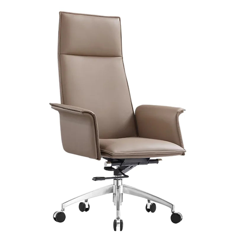 High Back Swivel Wooden Armrest Executive Ergonomic Genuine Leather Office Chair