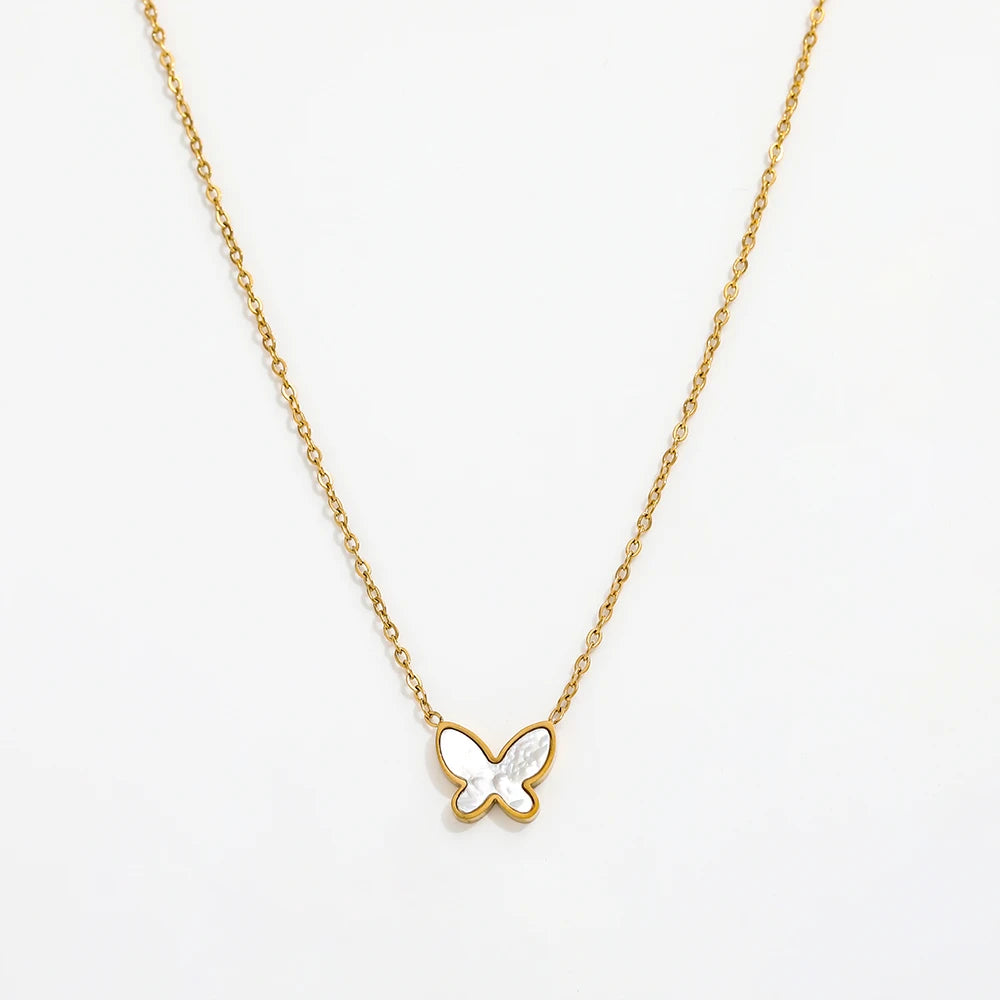 Fenny 18K PVD Plated Waterproof Simple Dainty Shell Butterfly Pendant Necklace Gift for Women Stainless Steel Jewelry Wholesa