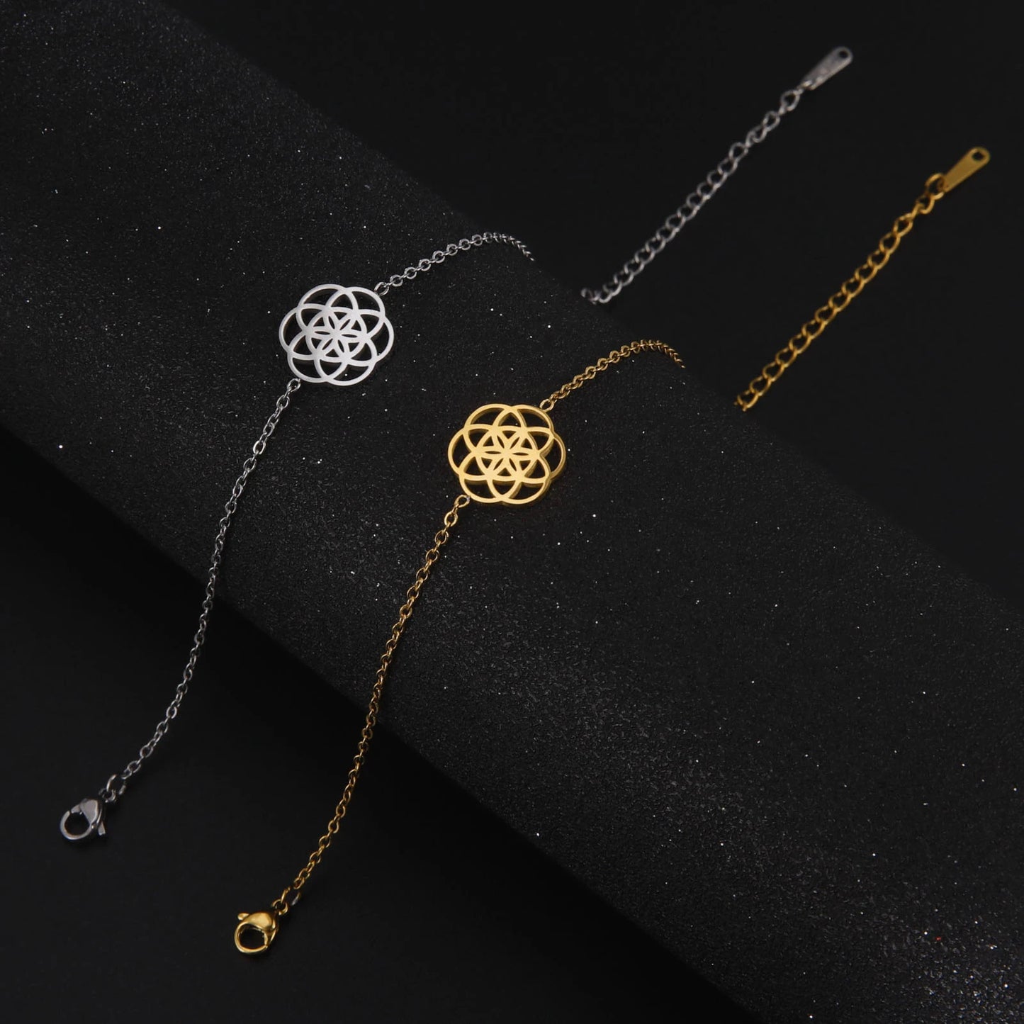 Flower Charm 18K Gold Plated Chain Stainless Steel Bracelet Women Fine Jewelry Bracelets
