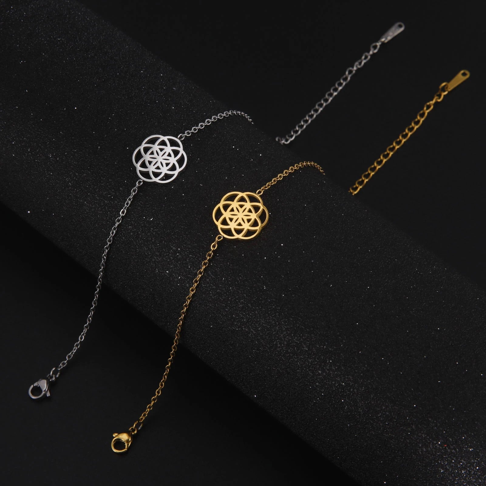 Flower Charm 18K Gold Plated Chain Stainless Steel Bracelet Women Fine Jewelry Bracelets