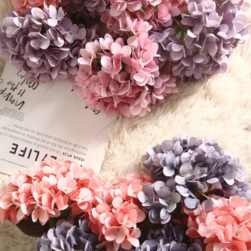JCF233  Popular Wholesale Real Touch Silk White Blue Hydrangea Heads Home Wedding  Decorative Artificial Flower