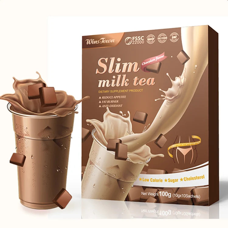 Customized Milk Tea Chocolate Taste Natural Herbs Healthy Diet Control Powder Instant Slim Tea Weight Loss Products GMP Facto