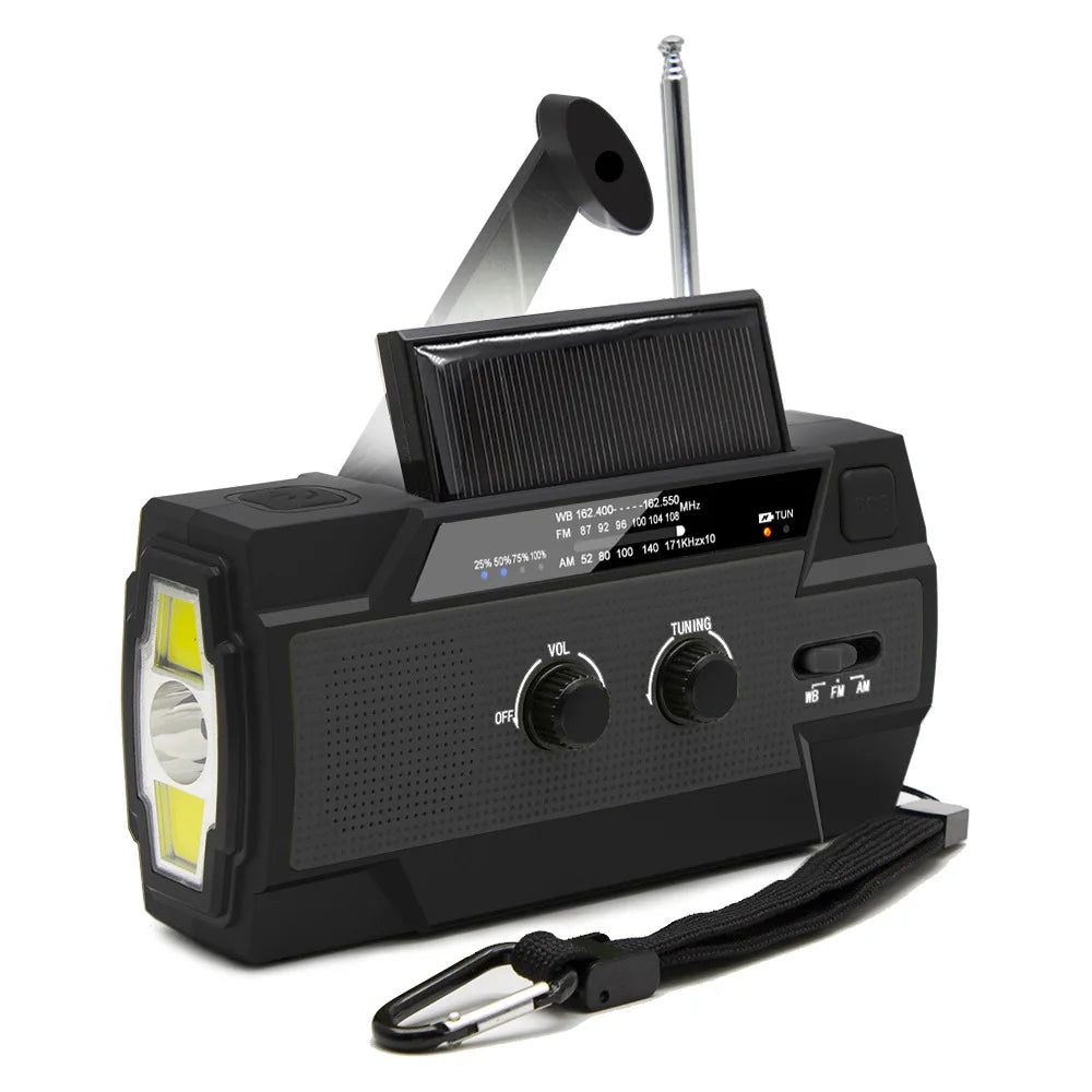 Portable Small Hand Crank Solar Charger Multi-Functional USB LED Flashlight with Radio for Home Use
