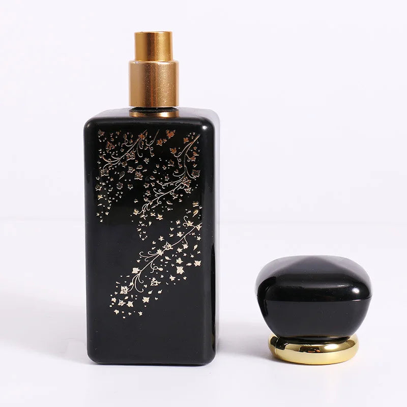 50ml Black Rectangular Glass Perfume Bottle with Screw Cap and Screen Printing Luxury High-end Empty Cosmetic Bottle