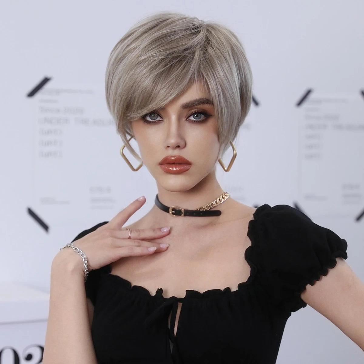 Short Pixie Cut Hair Wigs for Women Platinum Blonde Short Wig for White Women Synthetic Gray Silver White Hair Wig 10 Inch