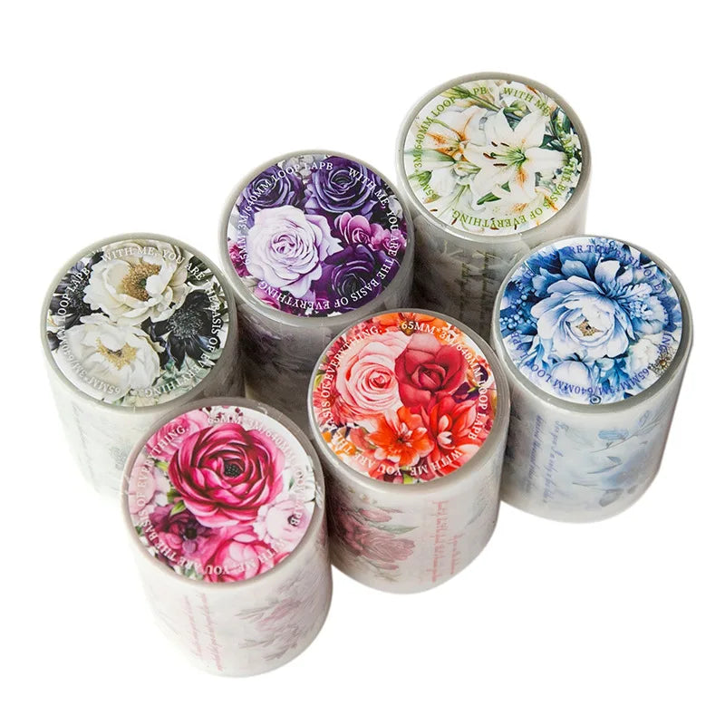 1 Roll PET Long Loop Tape Waterproof Single Sided Masking Flower Will Bloom Road Series Matte Floral Handbook Material Sticke