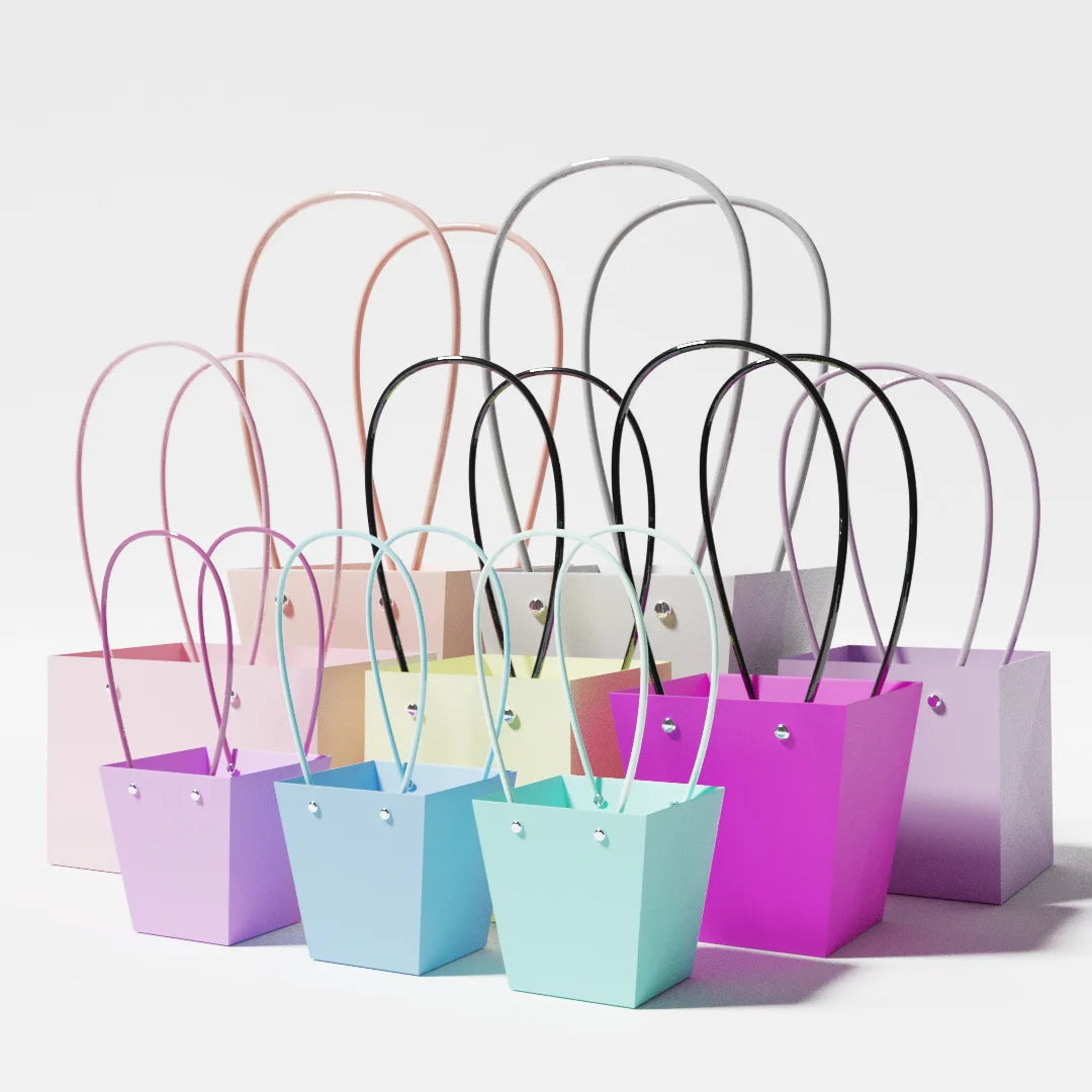 Waterproof Carry Rectangular Waterproof Bouquet Colorful PVC Flower Box Flowers Bags with Handle