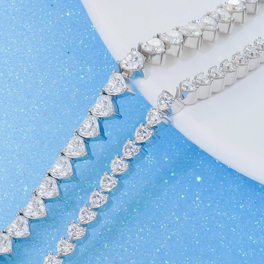 Support Drop Shipping 3-4MM  Heart Shape Tennis Bracelets  925 Sterling Silver VVS  Moissanite Bracelet Passes Diamond Tester
