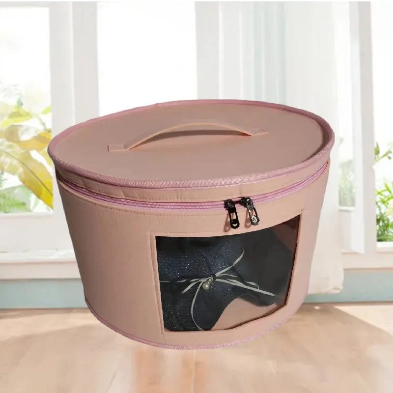 Travel-Friendly Zippered Felt Hat Storage Box with Leather Handle Organizer Hat Case for Convenient Storage