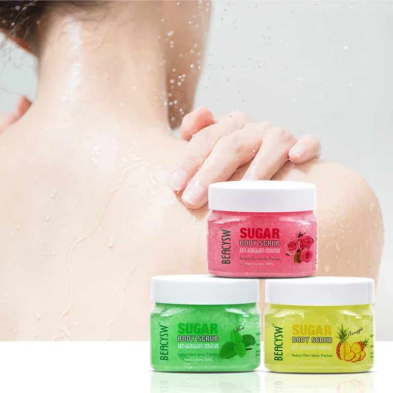 Private Label Wholesale Multivitamin Gentle Whitening Exfoliating Skin Care Rose Mint  Milk Pineapple Fruit Sugar Body Scrubs