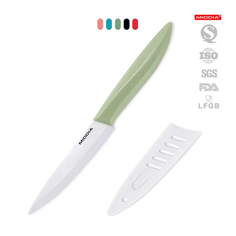 MIDDIA 4 Inch Ceramic Kitchen Knife Plastic PP Fruit Paring Utility Knife Laser Kitchen Cutting Tool OEM Fruit Paring Knives