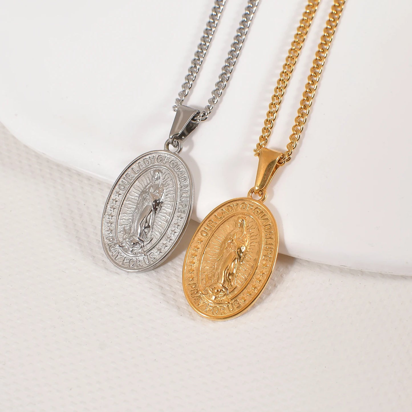 New Arrival Virgin Mary Necklace 18K PVD Gold Plated Stainless Steel Catholic Religious Jewelry Guadalupe Pendant Necklace