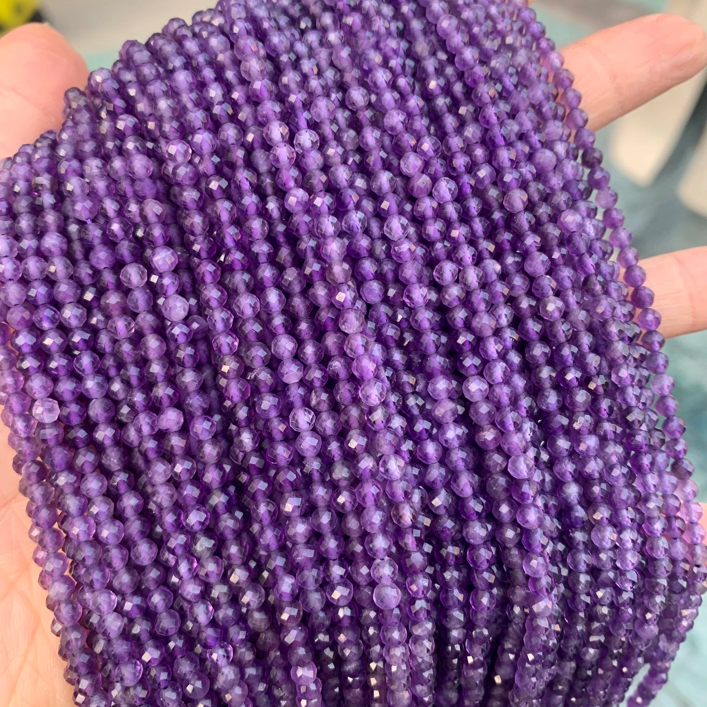 2mm 3mm 4mm Round Faceted Loose Gemstone Beads Natural Amethyst Faced Beads for Jewelry Making Diy Necklace Bracelet Accessor
