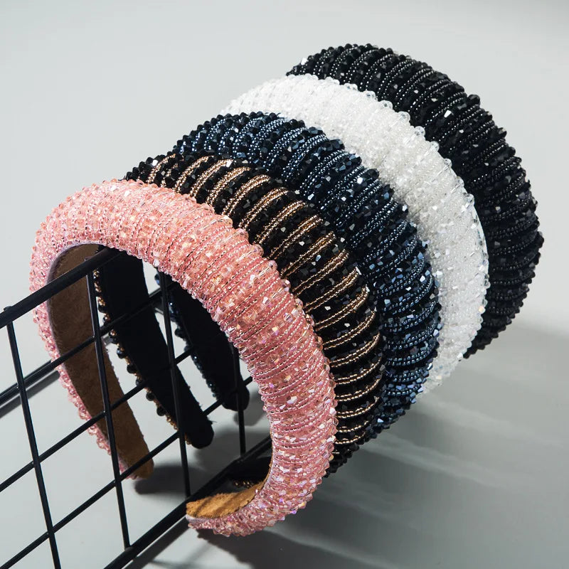 Full Handmade Colorful Crystal Headband for Women Luxury Shiny Padded Diamond Girl Hairband Hair Accessories