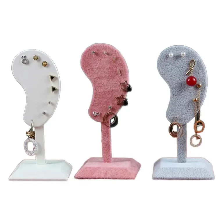 Creative Ear Shape Leather Velvet Linen Jewelry Earrings Display Stand Holder Rack with 8 Holes