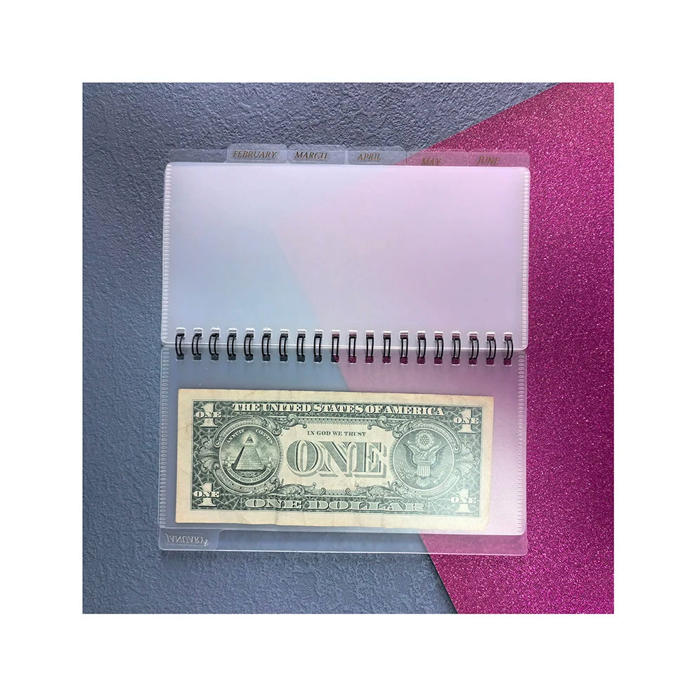 Custom Personalized Logo Expense Savings Tracker 6 Tabs Finance Planner Budget Organizer Black Spiral Frosted Cash Envelope B