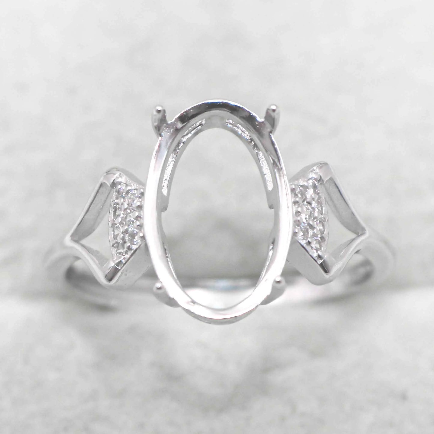 Sterling Silver 8*13mm Semi Mount Ring Empty Frame Blank Support Setting S925 Base Holder Without Center Stone for DIY Inlay
