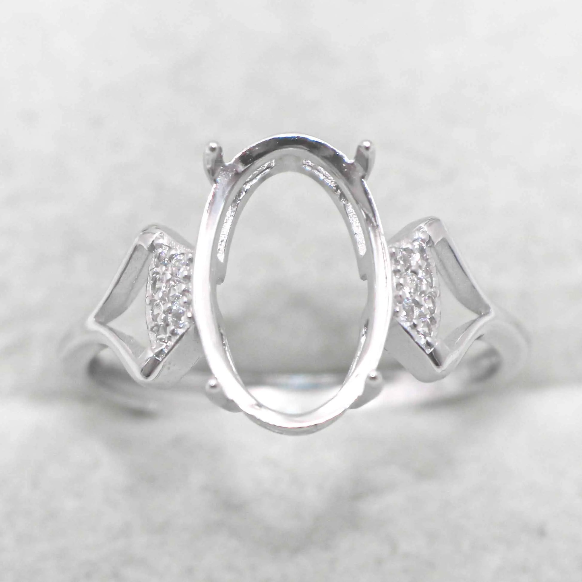 Sterling Silver 8*13mm Semi Mount Ring Empty Frame Blank Support Setting S925 Base Holder Without Center Stone for DIY Inlay