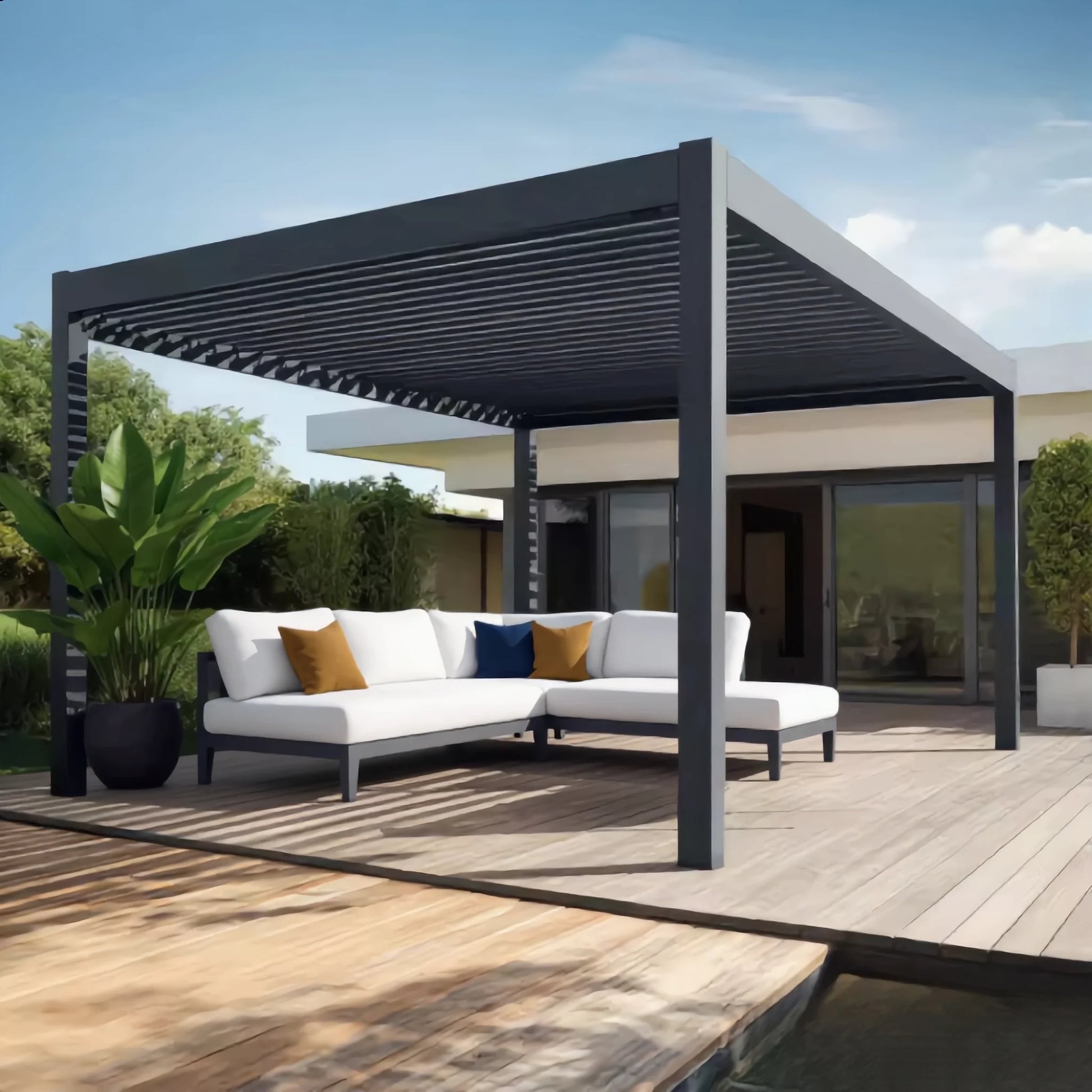 Bioclimatic Motorized Aluminum Louver Awnings Pergola Waterproof 15-Year Warranty Easy Installation Outdoor Garden Gazebo Pow