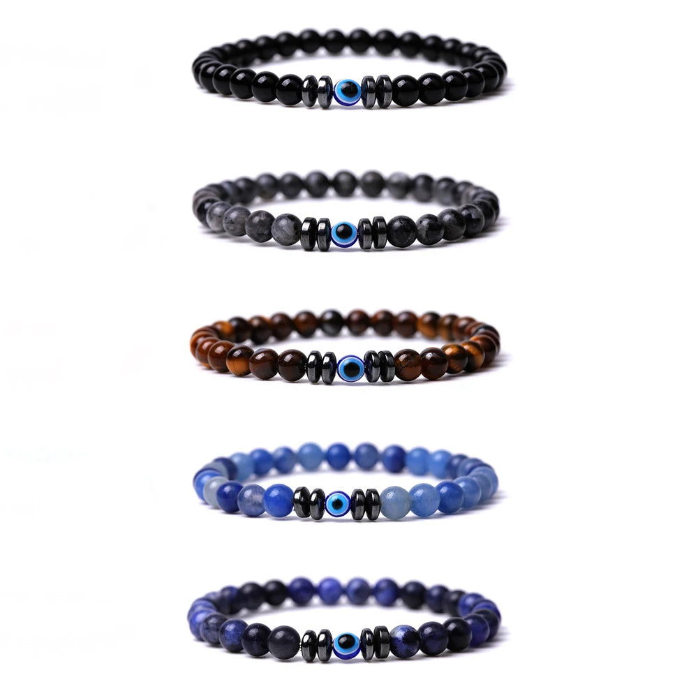 Luxury 6mm Tiger Eye Crystal Lava Beaded Strand Bracelet Healing Jade for Men and Women Christian Religious Symbol