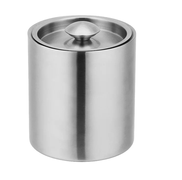 Double Wall Stainless Steel 304 Silver Ice Bucket 2000ml with Lid Eco-Friendly Classic Design for Home Bar Use Ice Storage