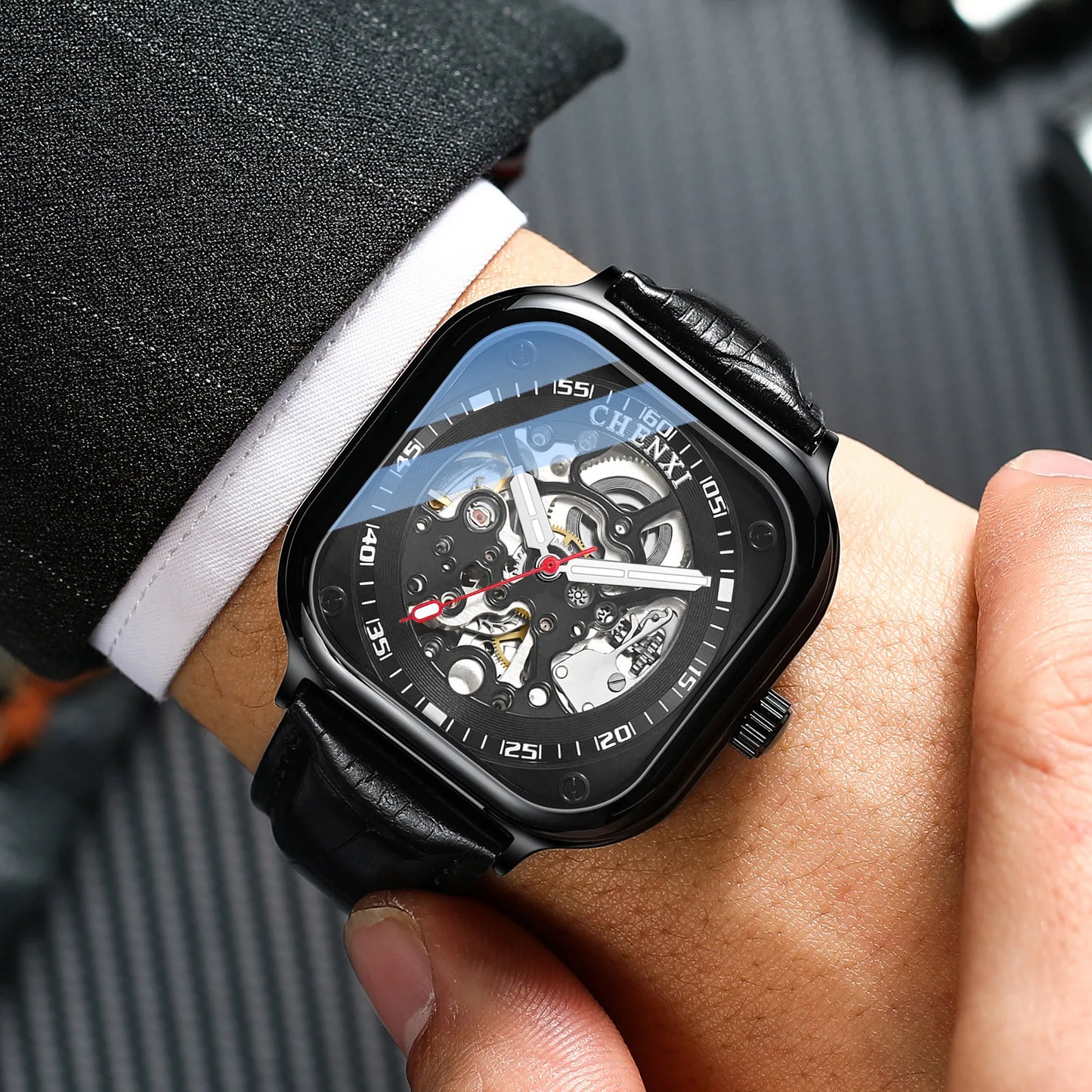 TikTok Popular Square Fashion New Automatic Mechanical Watch Men's Waterproof Hollow