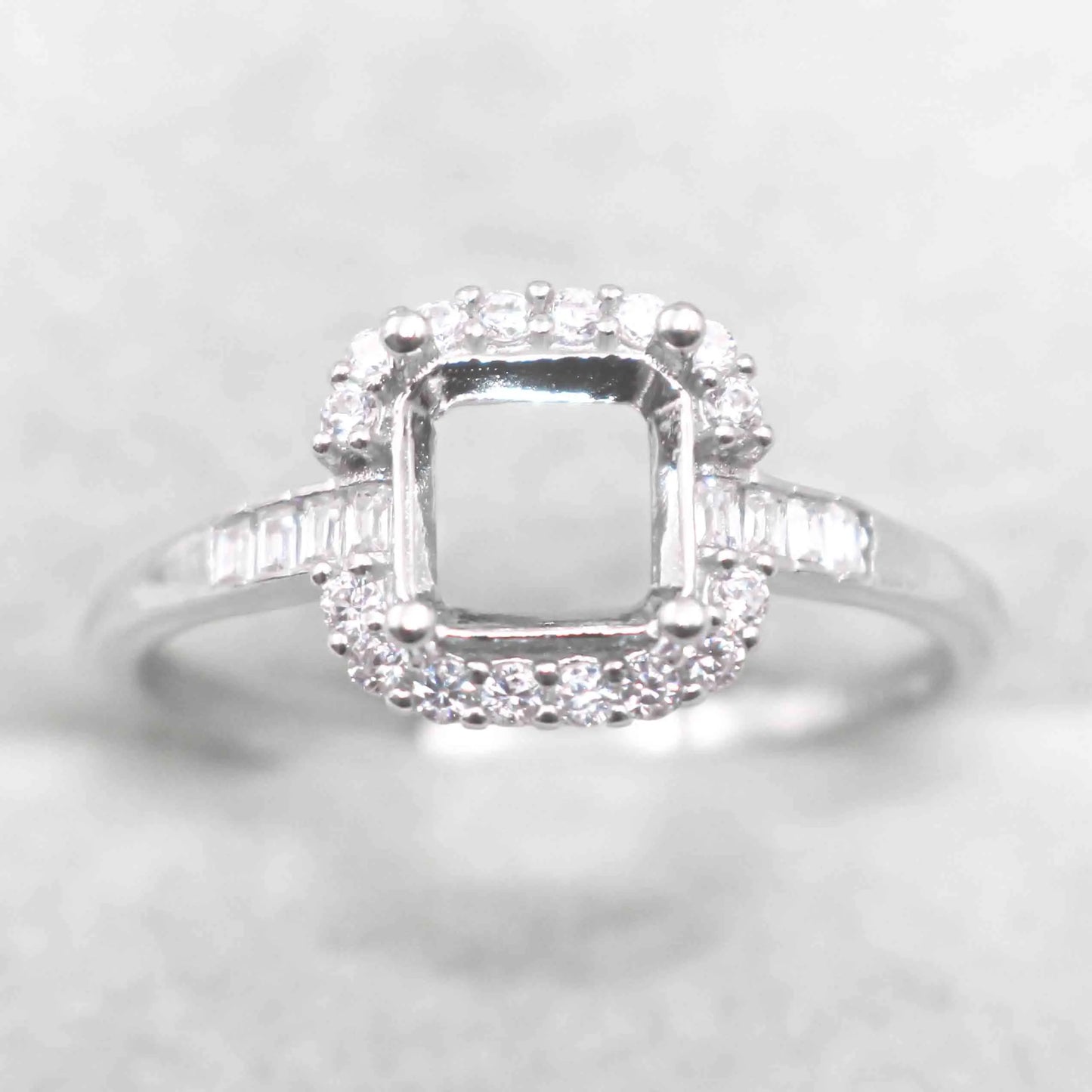 Sterling Silver 6*6mm Semi Mount Ring Square Shape Empty Frame Blank Claws Setting S925 Base Without Center Stone for Inlay D