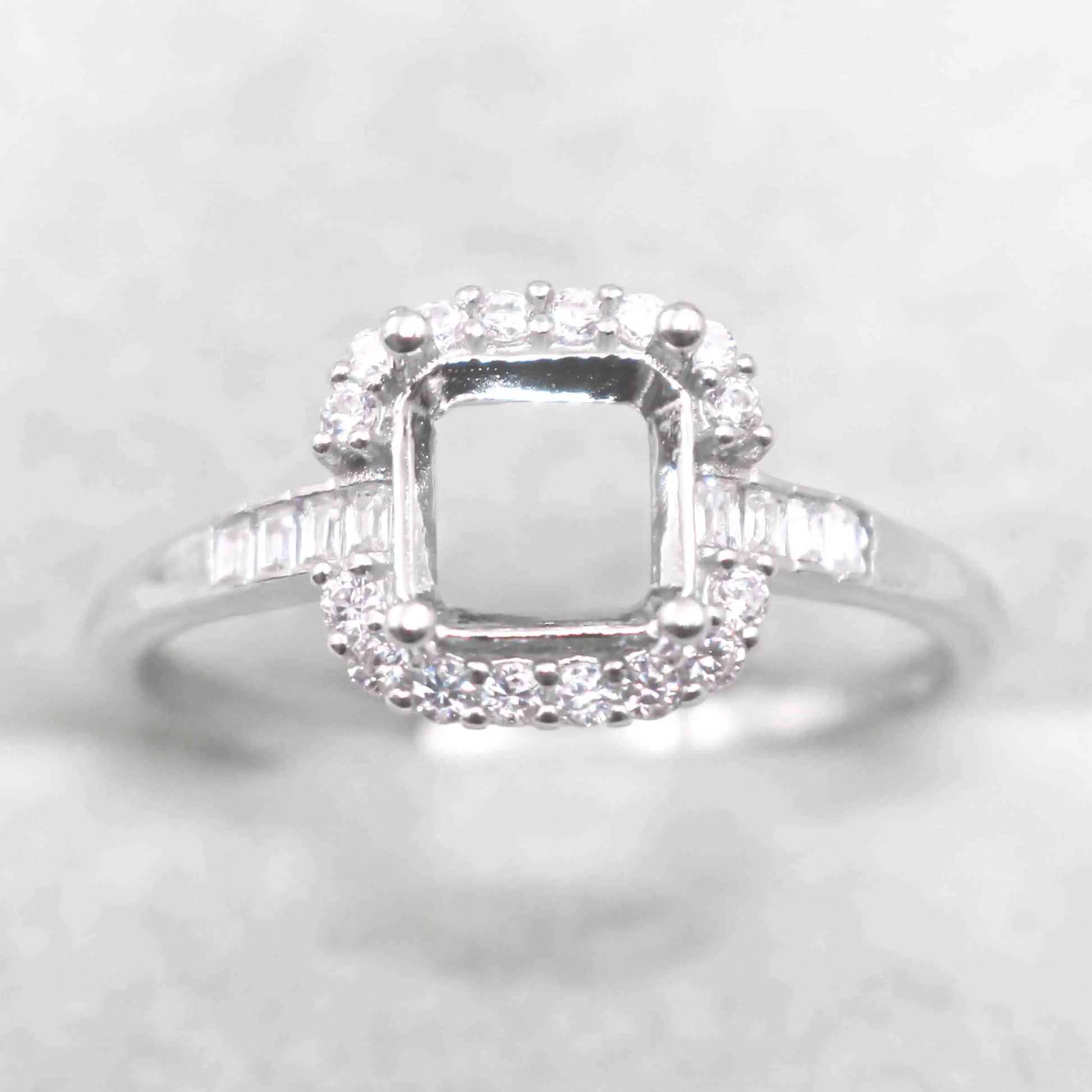 Sterling Silver 6*6mm Semi Mount Ring Square Shape Empty Frame Blank Claws Setting S925 Base Without Center Stone for Inlay D