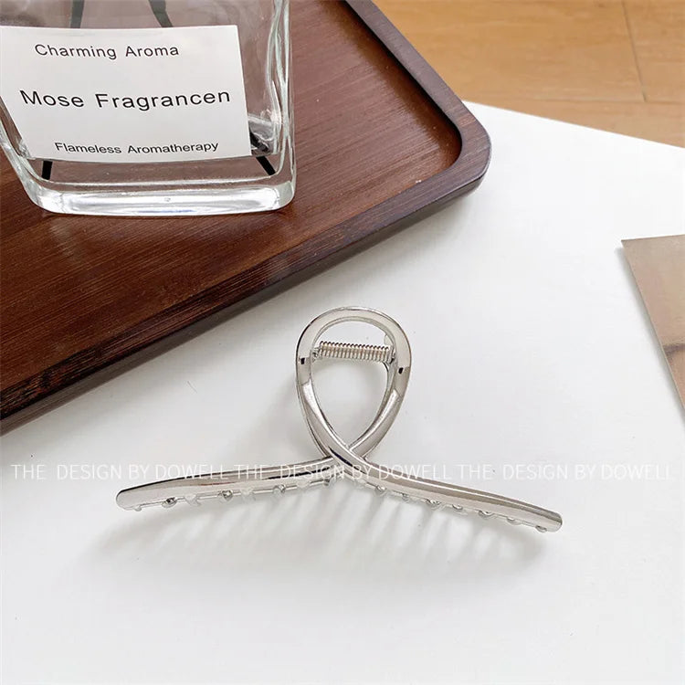13.5cm  Fashion Simple Matte Gold Metal Large Big Shark Gold Claw Hair Clip Metal Hair Claw Clips  Simple Crossed Hair Claws