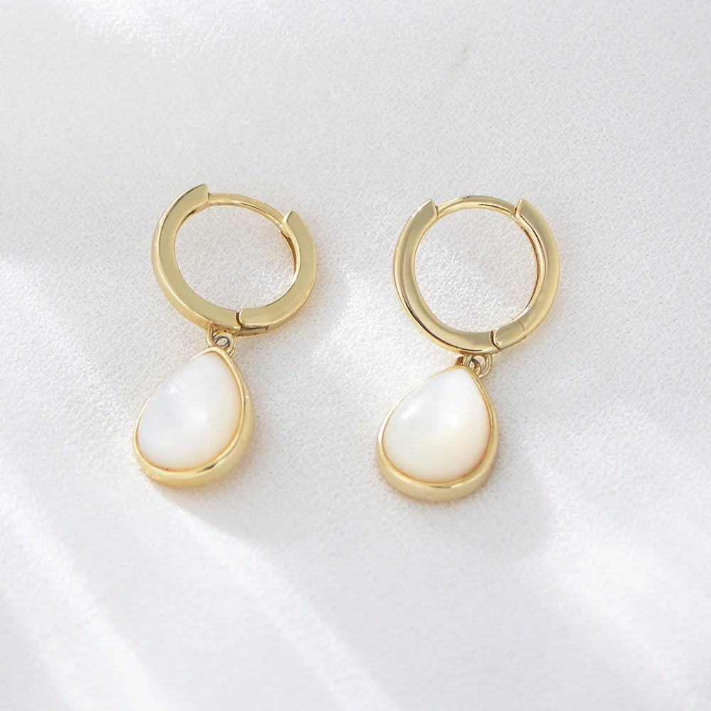 Simple Fashion 14K Gold Plated Waterdrop Dangle Earring 925 Sterling Silver  Mother of Shell Hoop Huggies Earring Silver Jewe