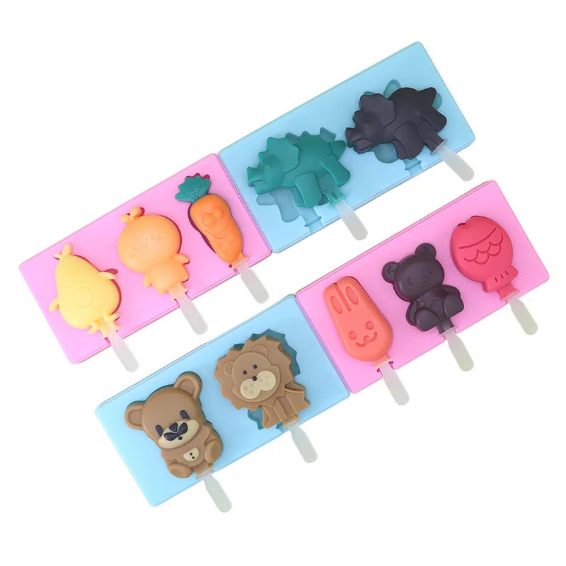 Kitchen Bakeware Set Food Grade DIY Ice Cream Lion Bear and Dinosaur Molds Carrot Popsicle Mold for Home Use