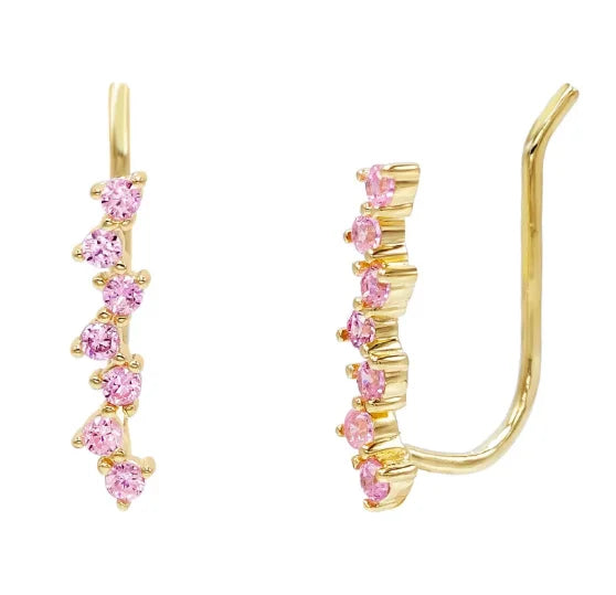 New Trendy 925 Sterling Silver Earring Princess Cut Cubic Zircon Gold Plated Ear Cuff Climber for Women for Party or Gift