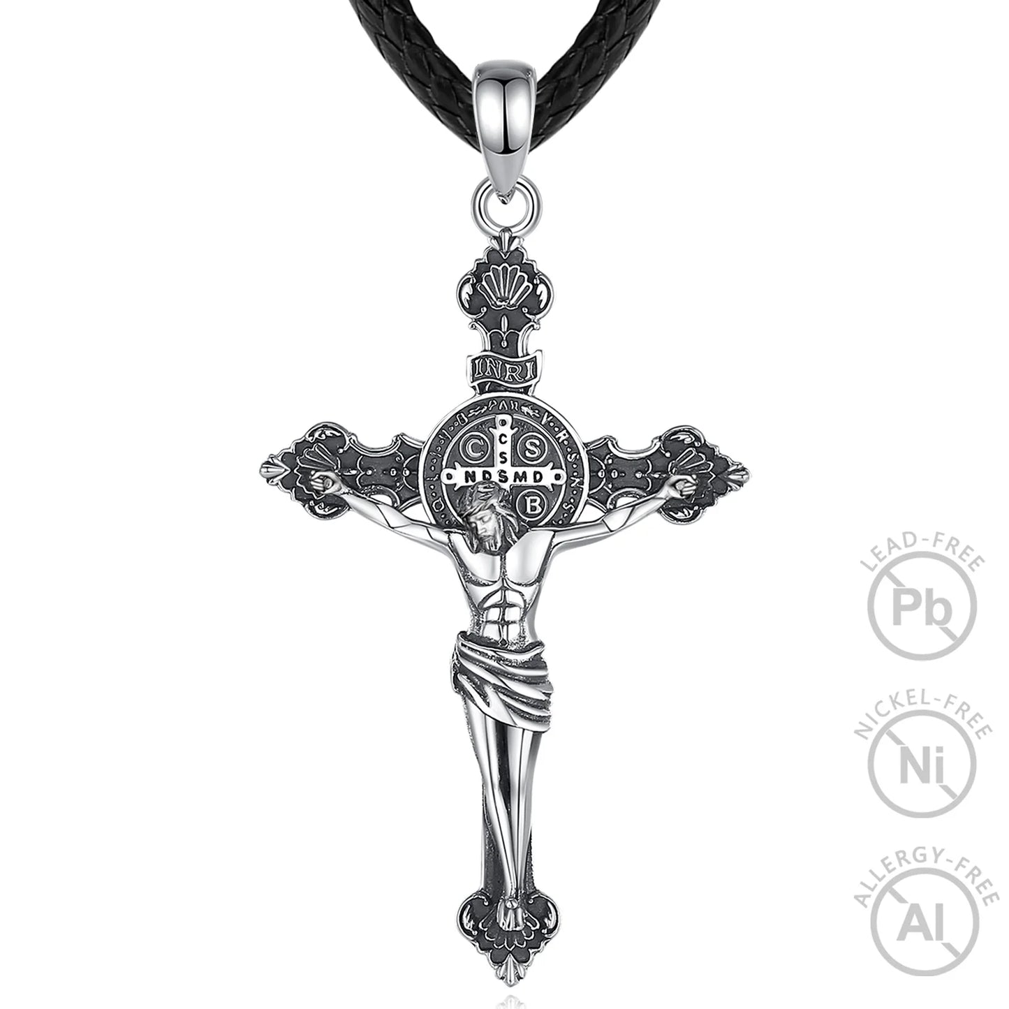 Merryshine 925 Sterling Silver Religious Jesus Crucifix Cross Pendant Necklace Patron Protection with Tarnish-Free Link Chain