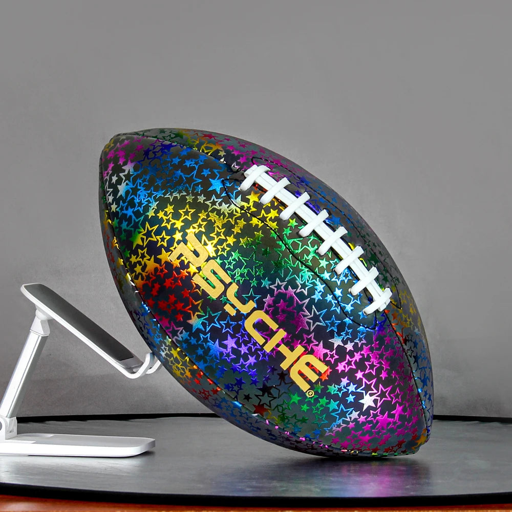 PSYCHE Reflective American Football Size 9 Custom Composite Leather Night Rugby Ball