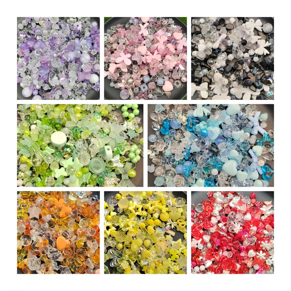New Popular 250g/Lot Assorted Acrylic Beads Rose Flowers Heart Butterfly Bowknot Round Loose Spacer Bead for Jewelry Making D