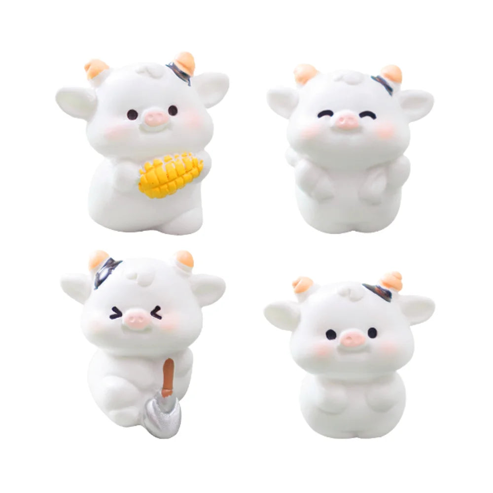 3D Miniature Funny Animal White Resin Cows Life Size Figurines Sculpture Cute Cartoon Collectible Religious Fairy Assorted