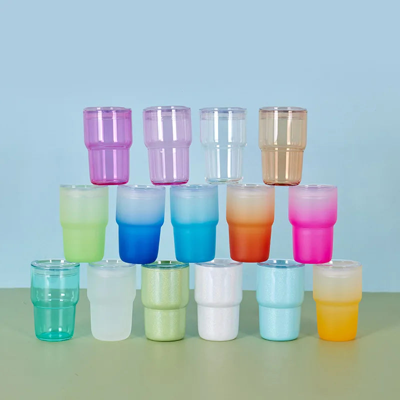 Blank Sublimation Mini Borosilicate clear Colored 3oz Jelly Glass Can with Plastic Lids and Straw