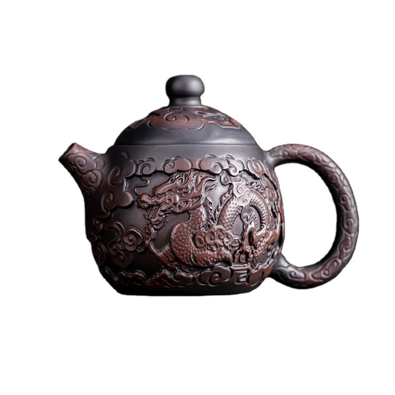Handmade Purple Clay Pottery Teapot with Xianglong Carving Kung Fu Tea Set Coffee & Tea Making Ceramic Handmade Pottery Tea S