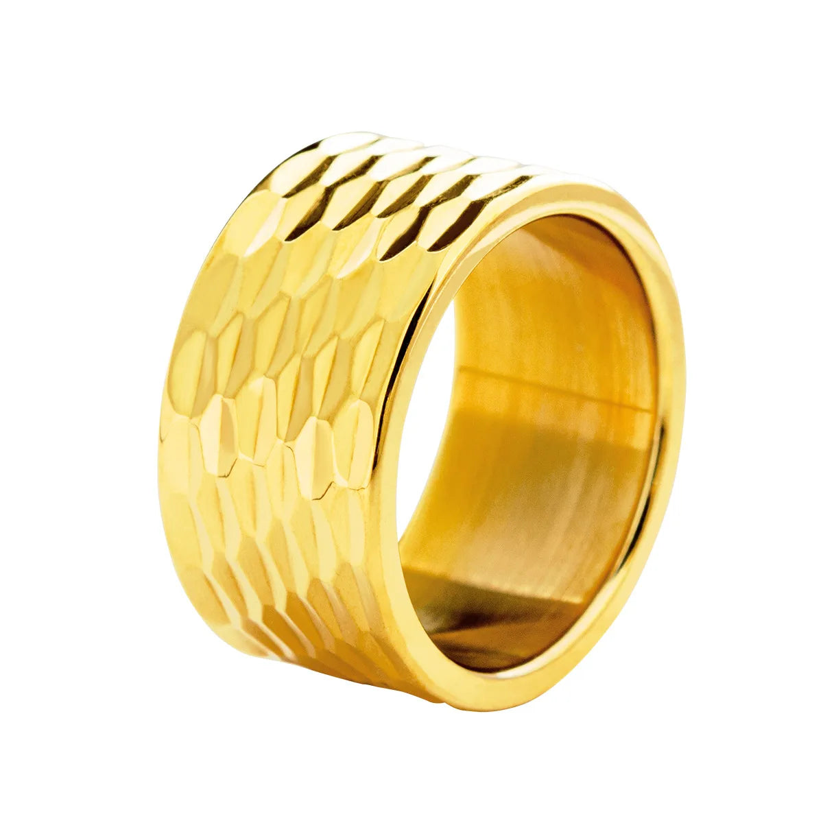 YK Personalized Design Men's Jewelry 12mm Wide Hammer Pattern Large Ring Men's Stainless Steel Ring Custom Wholesale