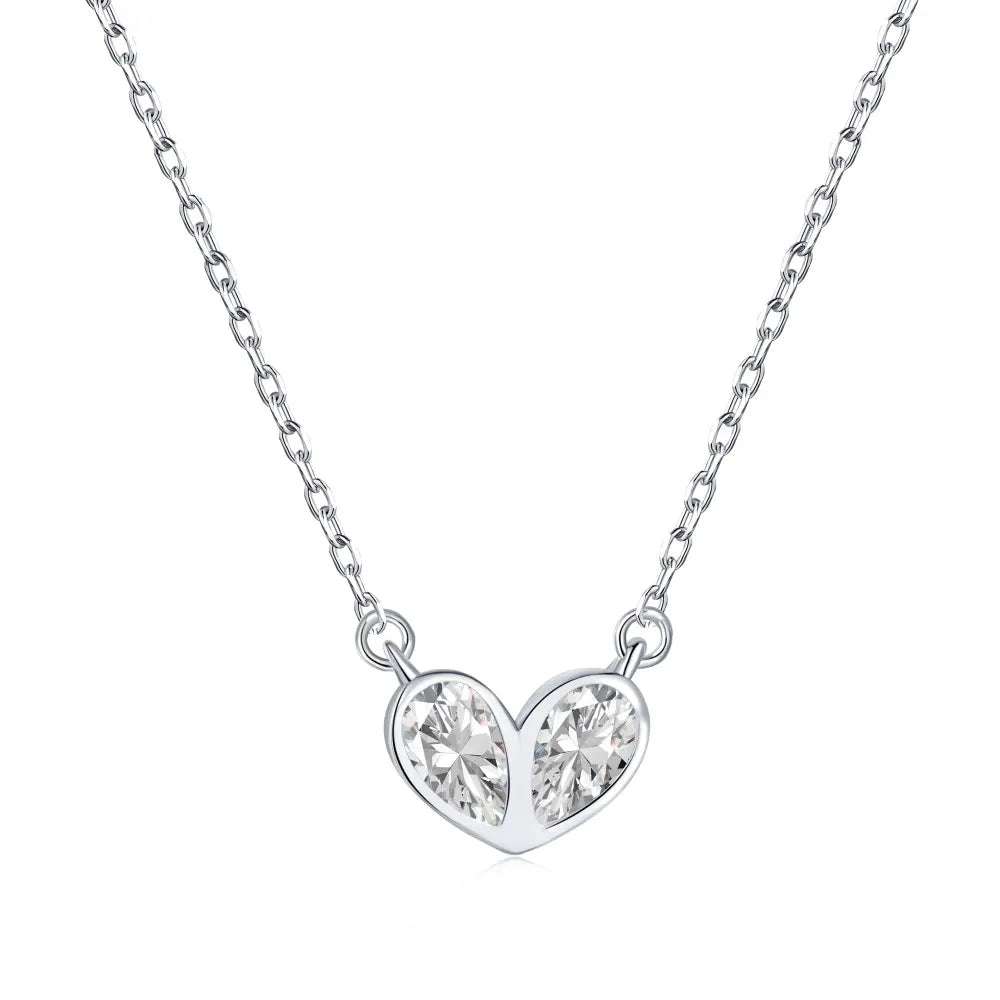 Dylam Collar Bohemian Heart Shape 925 Sterling Silver Chain Pink Cubic Zirconia Love Necklace Pendant Choker Necklaces for Wo