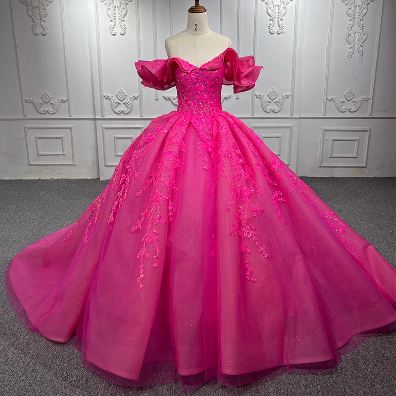 Off Shoulder Embroidery Strapless Organza Formal Ball Gown Evening Dresses Jancember 9986-1