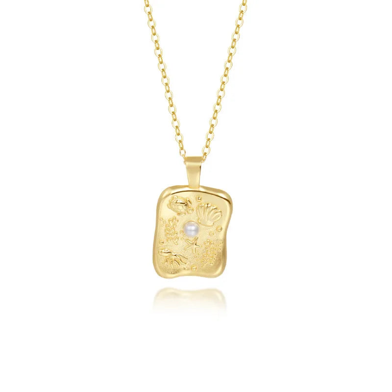 Vintage Style 925 Silver Pendant Necklace for Women Ocean Style Glass Bead & Gold Plated Trendy Anniversary Gift